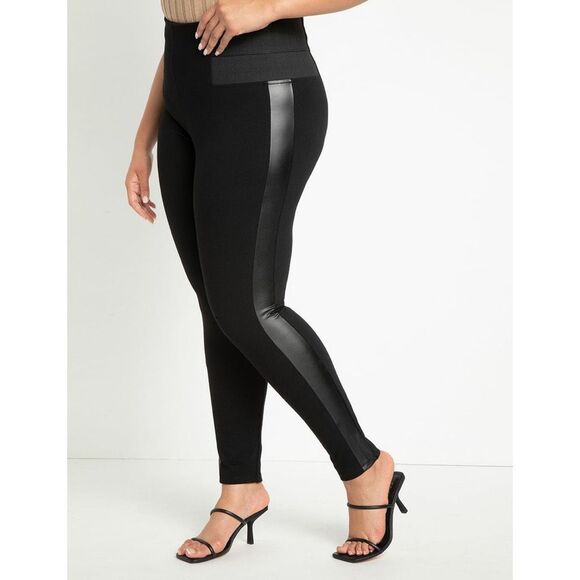 Eloquii Miracle Flawless Legging NEW size 24 Plus Black Leather Side Stripe - Picture 1 of 10